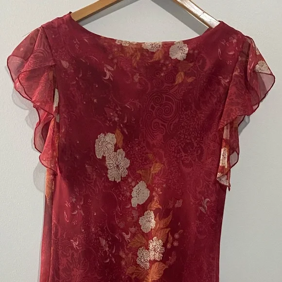 Alyn Paige Vintage Ruffled Scoop Neck Floral Asymmetric Midi Dress Size 11/12 - Picture 5 of 7